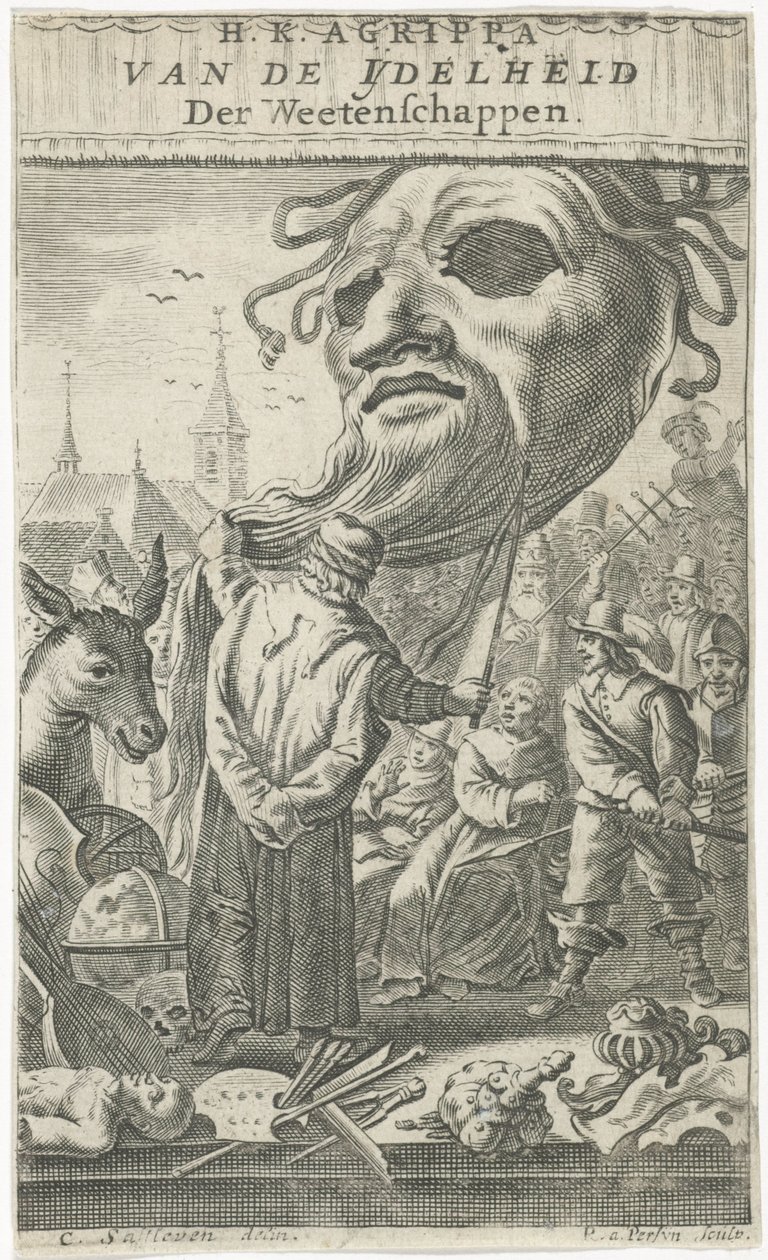 Caricatura sobre las artes Página de título para: J. Oudaen, Agrippa, From the Vanity of Sciences, 1661 de Reinier van Persijn