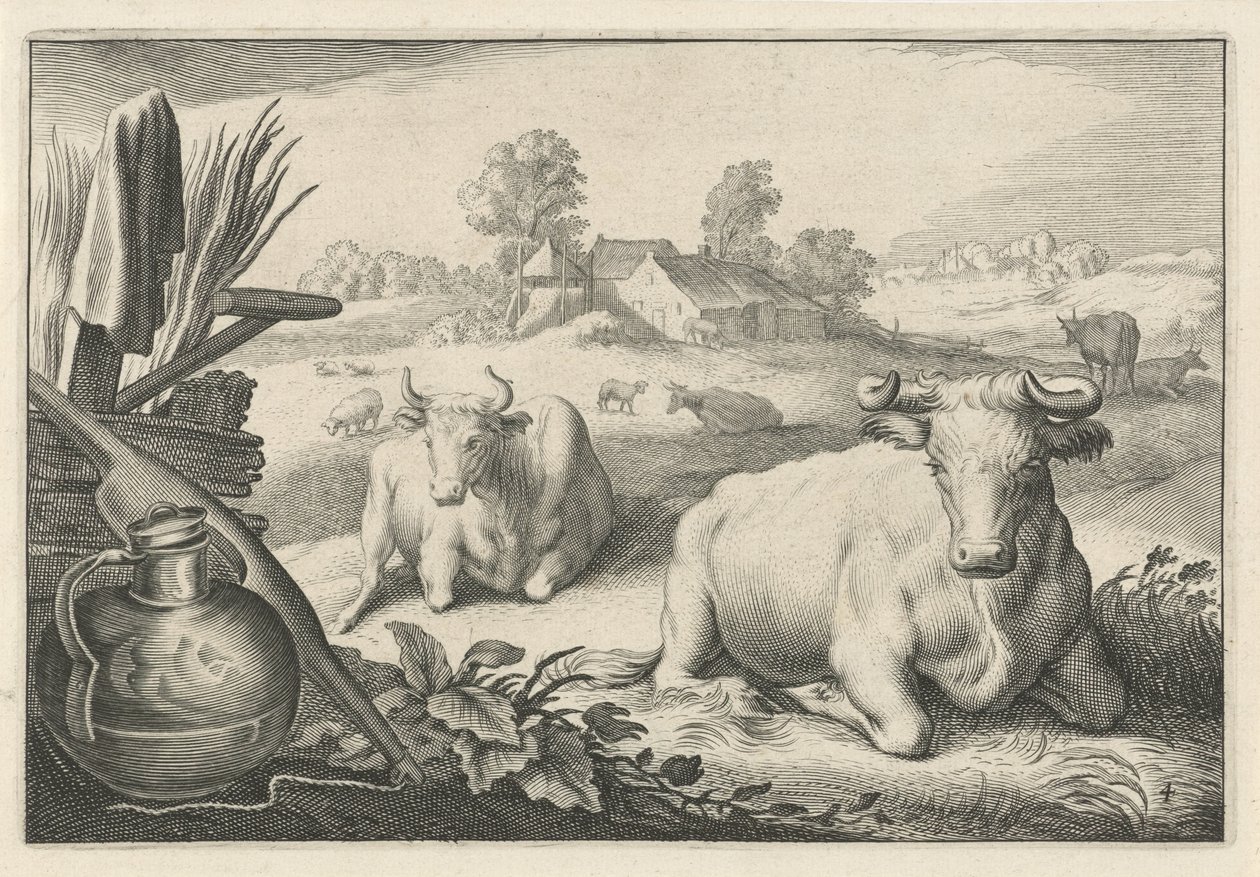 Pasto con dos vacas mentirosas Diversa Animalia Quadrupedia (título de la serie) de Reinier van Persijn
