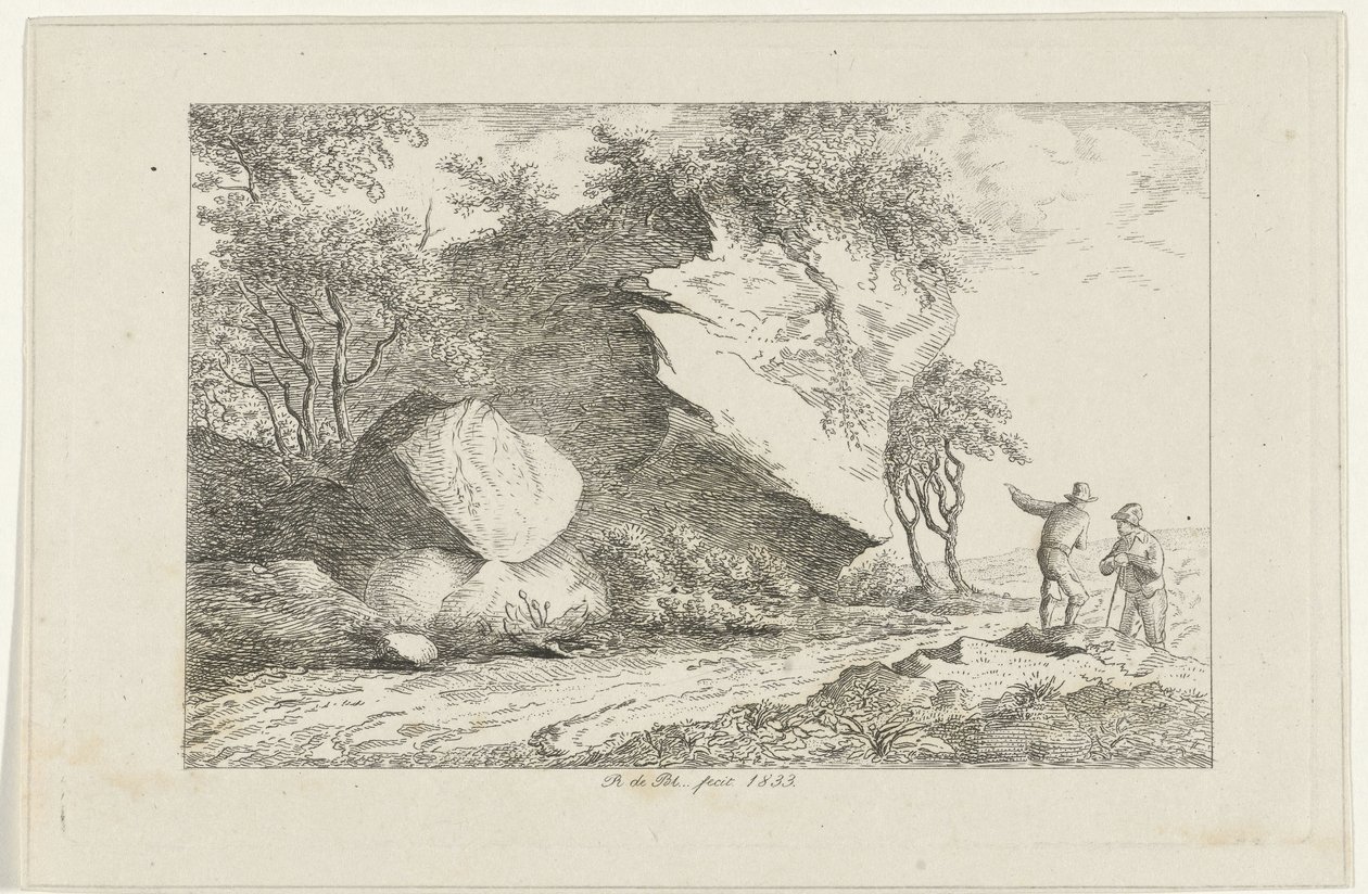 Paisaje con dos figuras junto a una roca. de Reinierus Albertus Ludovicus baron van Isendoorn à Blois