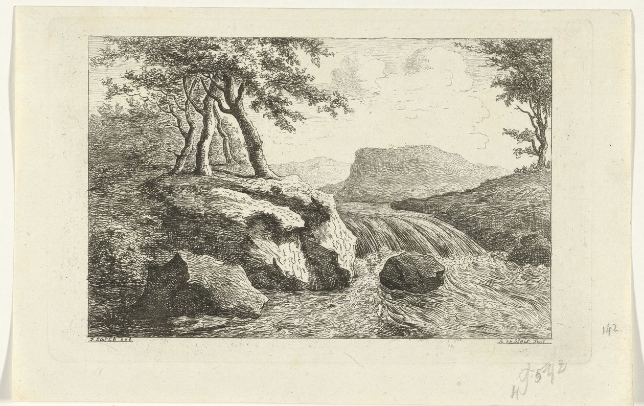 paisaje con cascada de Reinierus Albertus Ludovicus baron van Isendoorn à Blois