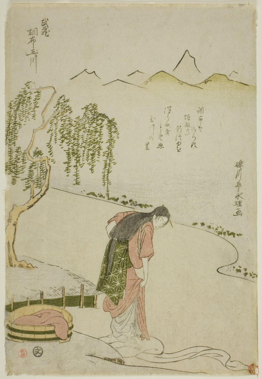 El río de joyas Chofu en la provincia de Musashi (Musashi Chofu no Tamagawa), de una serie sin título de Seis ríos de joyas de Chōkyōsai Eiri