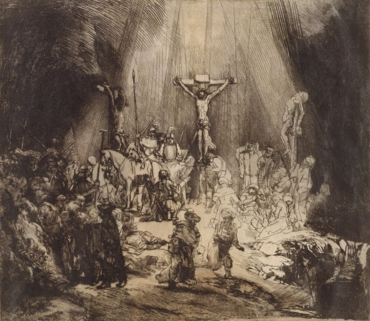 Cristo crucificado entre los dos ladrones: Las tres cruces, 1653 de Rembrandt van Rijn