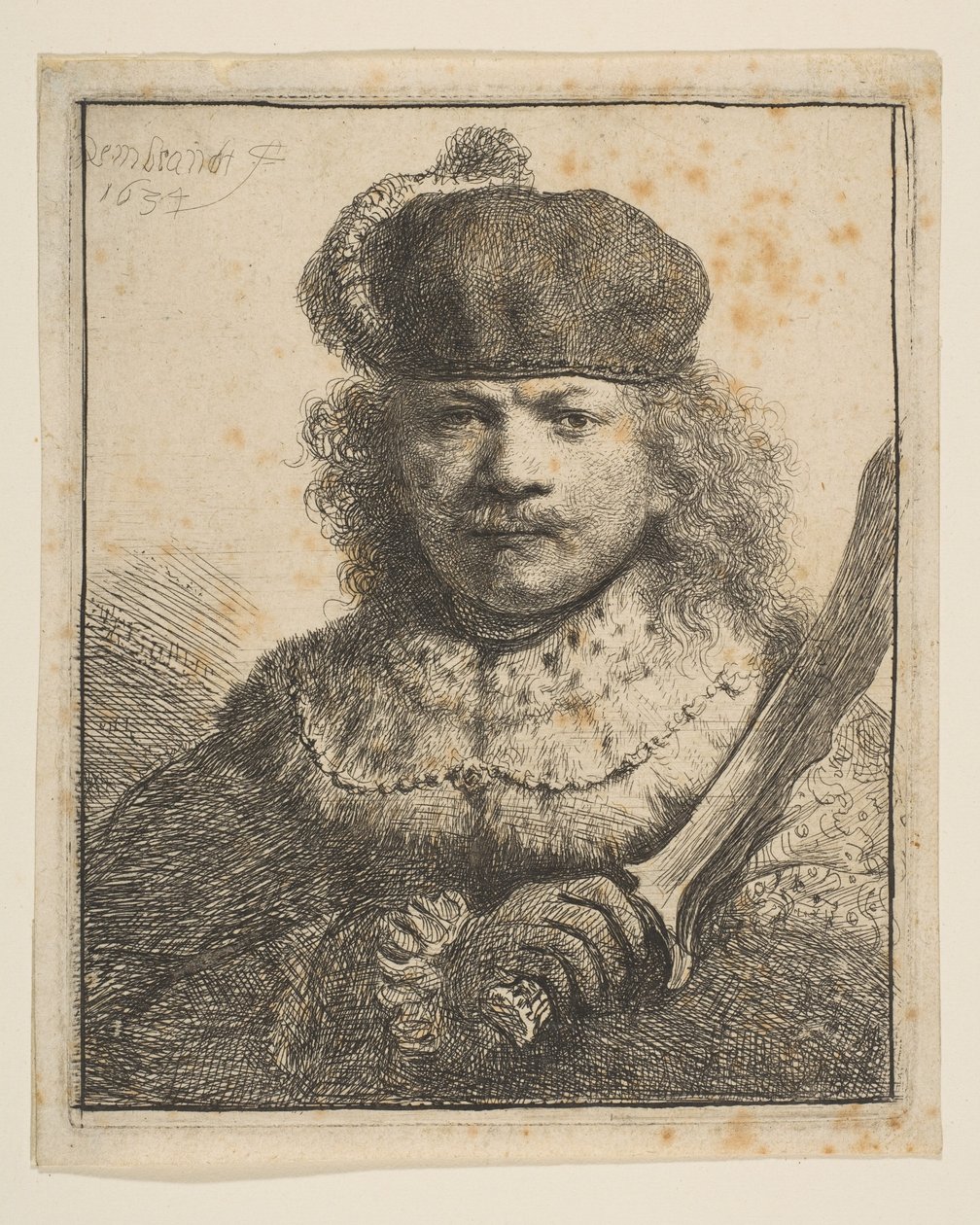 Rembrandt con sable levantado, 1634 de Rembrandt van Rijn