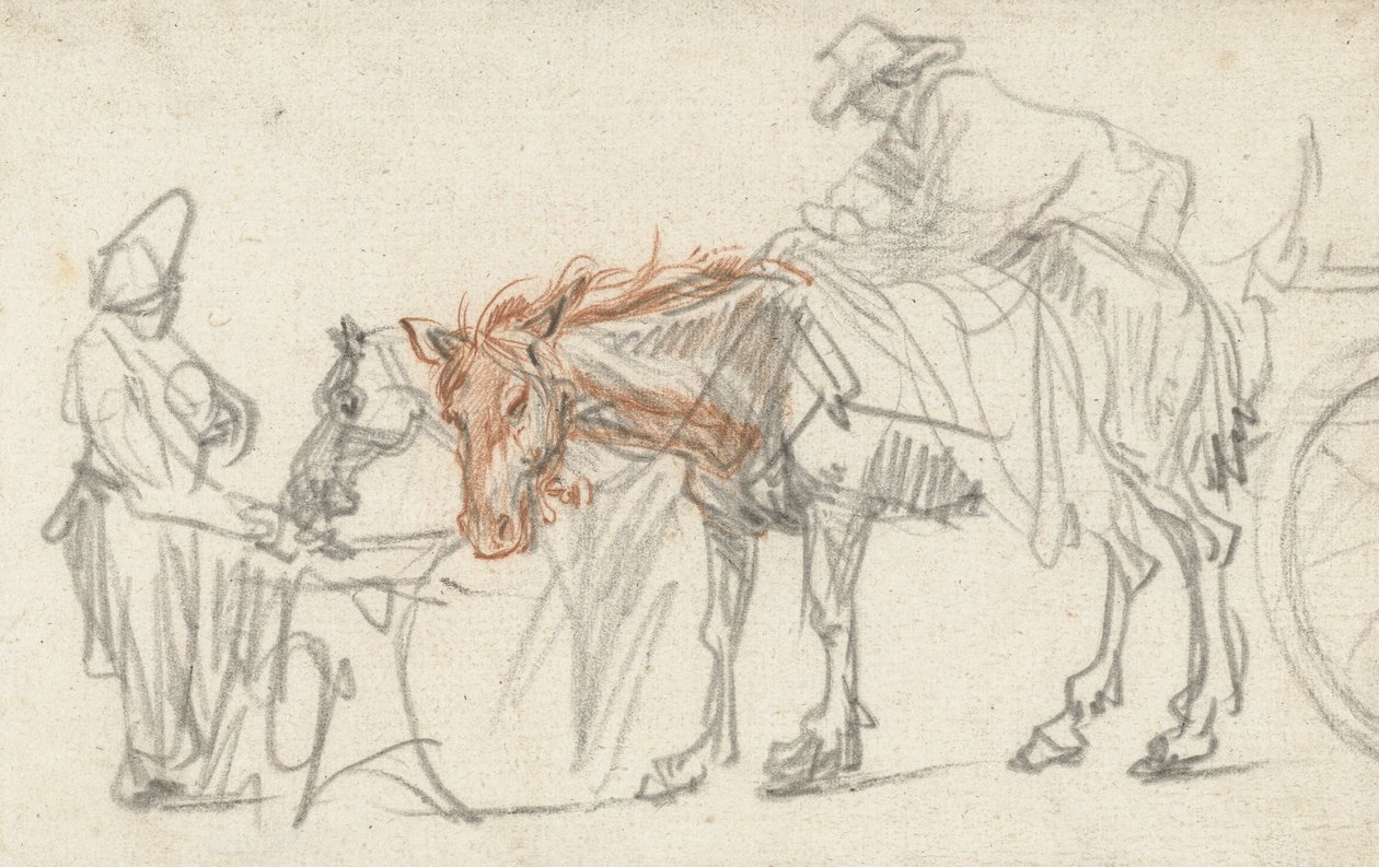 Dos caballos en un lugar de descanso, c.1637 de Rembrandt van Rijn