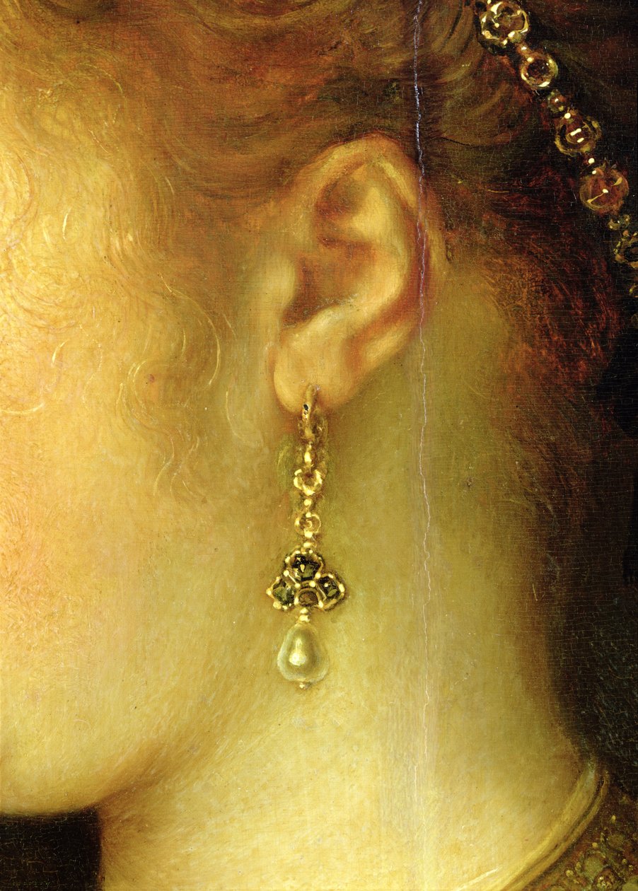 Retrato de Saskia van Uylenburgh (1612-42) con traje rico (detalle) de Rembrandt van Rijn