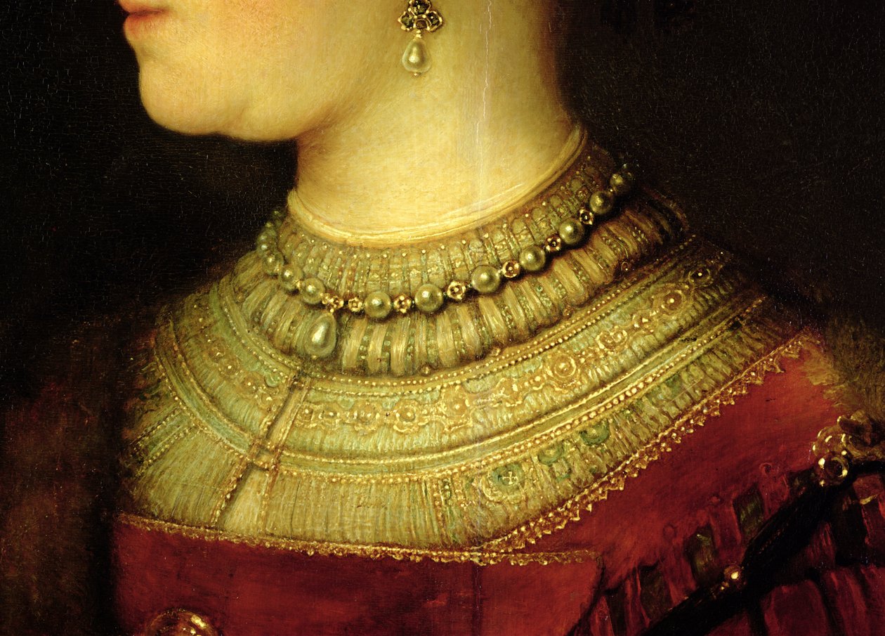 Retrato de Saskia van Uylenburgh (1612-42) con traje rico (detalle) de Rembrandt van Rijn