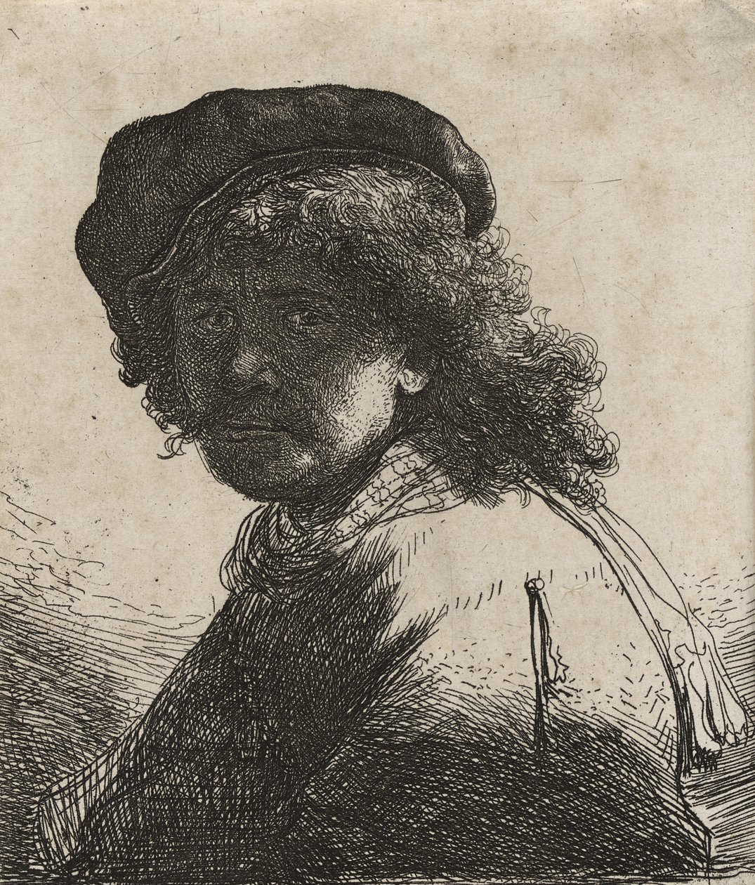 Rembrandt con gorra y bufanda de Rembrandt van Rijn