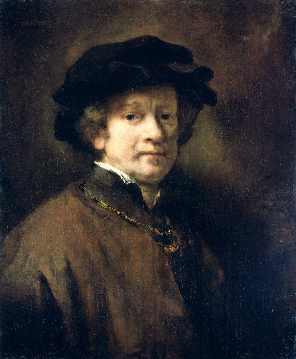 Autorretrato con gorra y cadena de oro, 1654 de Rembrandt van Rijn