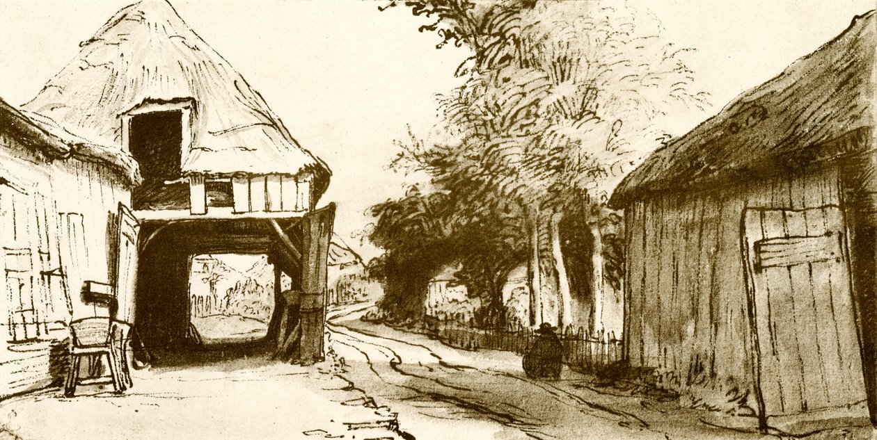 Camino del pueblo con cochera de Rembrandt van Rijn