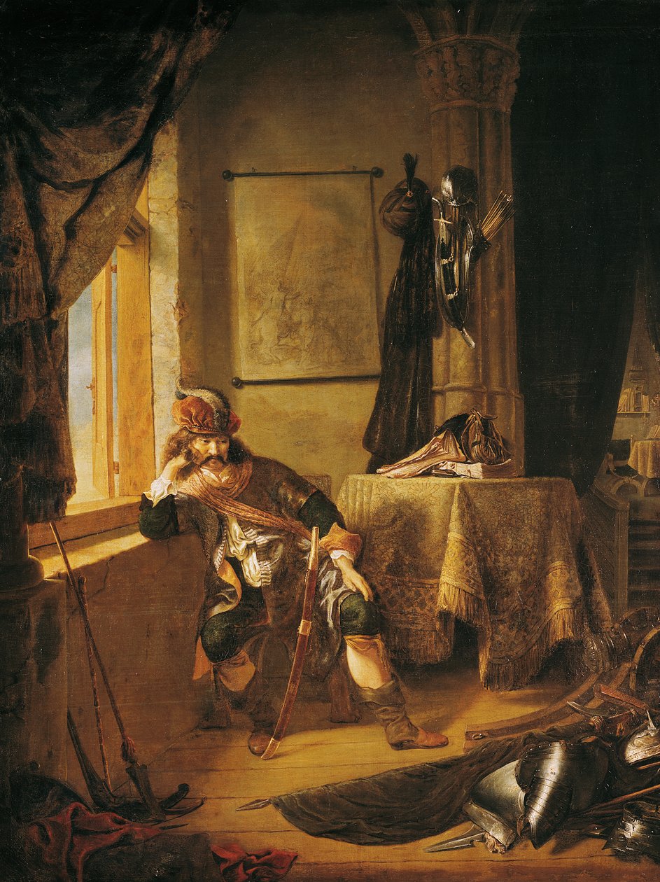 Un guerrero en pensamiento de Rembrandt van Rijn