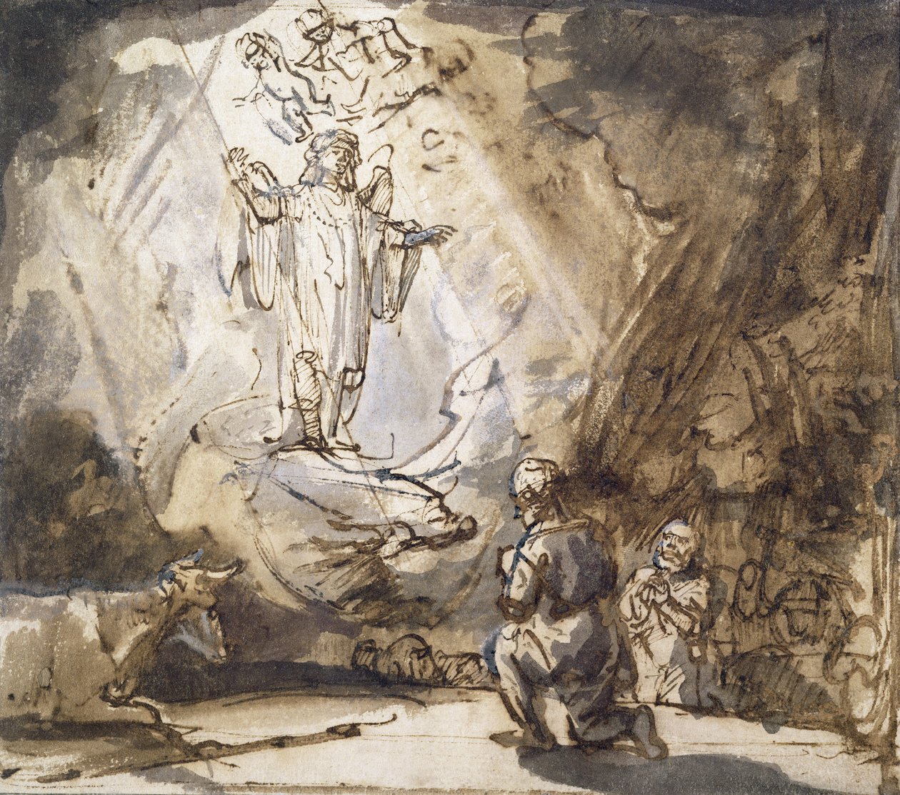Anunciación a los pastores de Rembrandt van Rijn