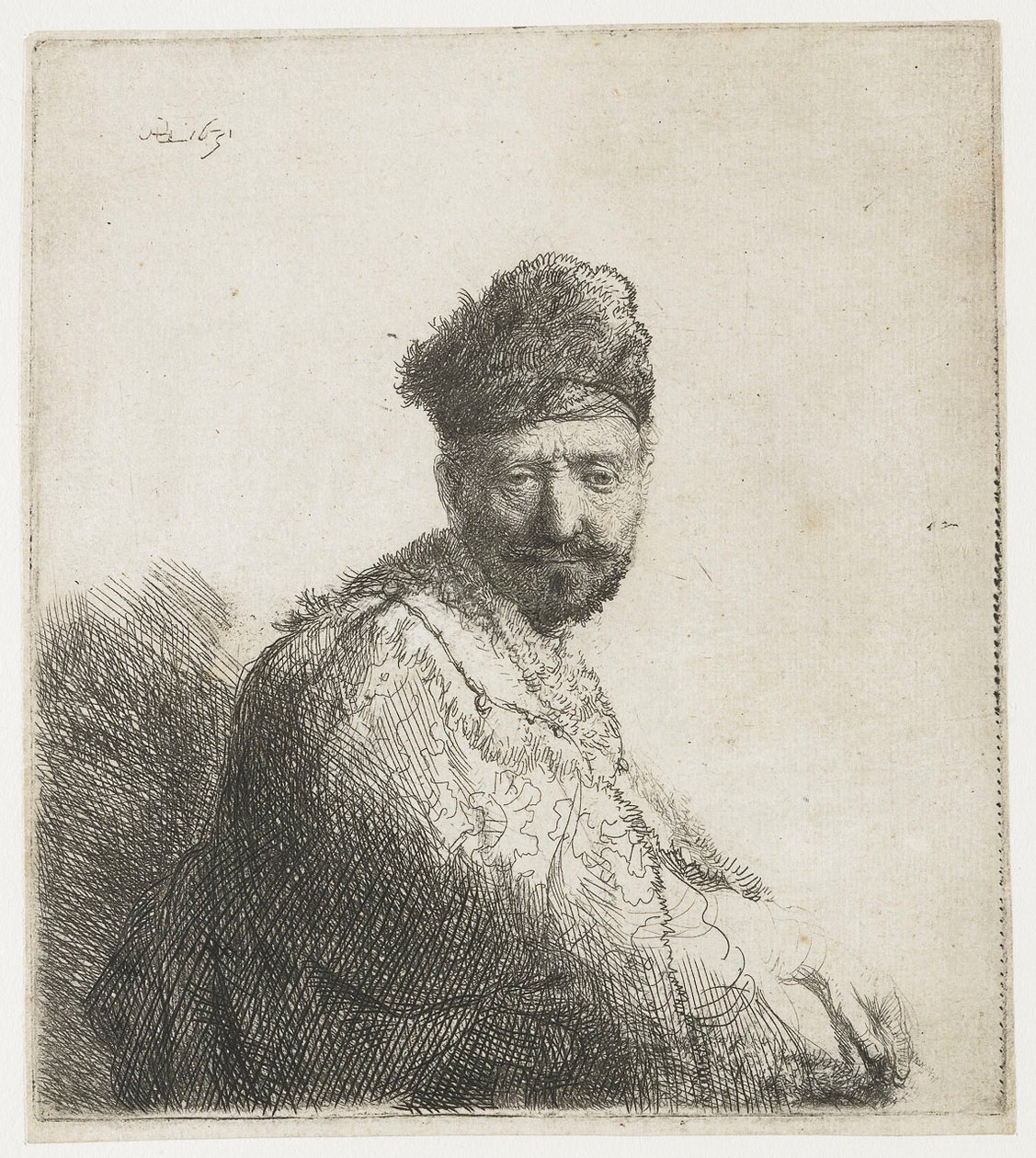 Hombre con barba, con gorro y túnica oriental: El padre del artista de Rembrandt van Rijn