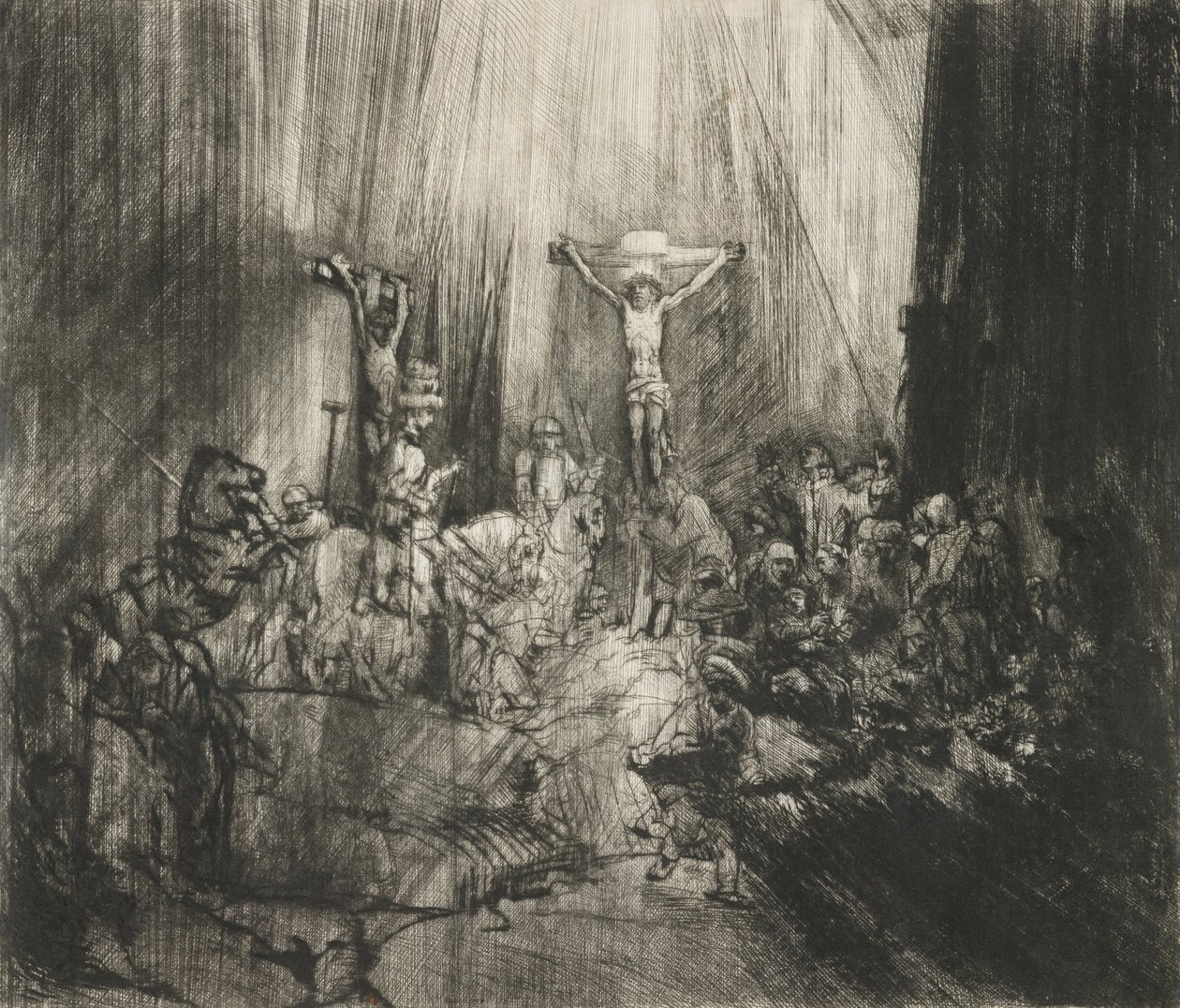 Cristo crucificado entre dos ladrones (Las tres cruces) de Rembrandt van Rijn