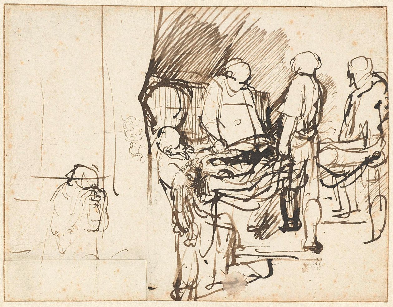 El entierro sobre un boceto de un verdugo de Rembrandt van Rijn