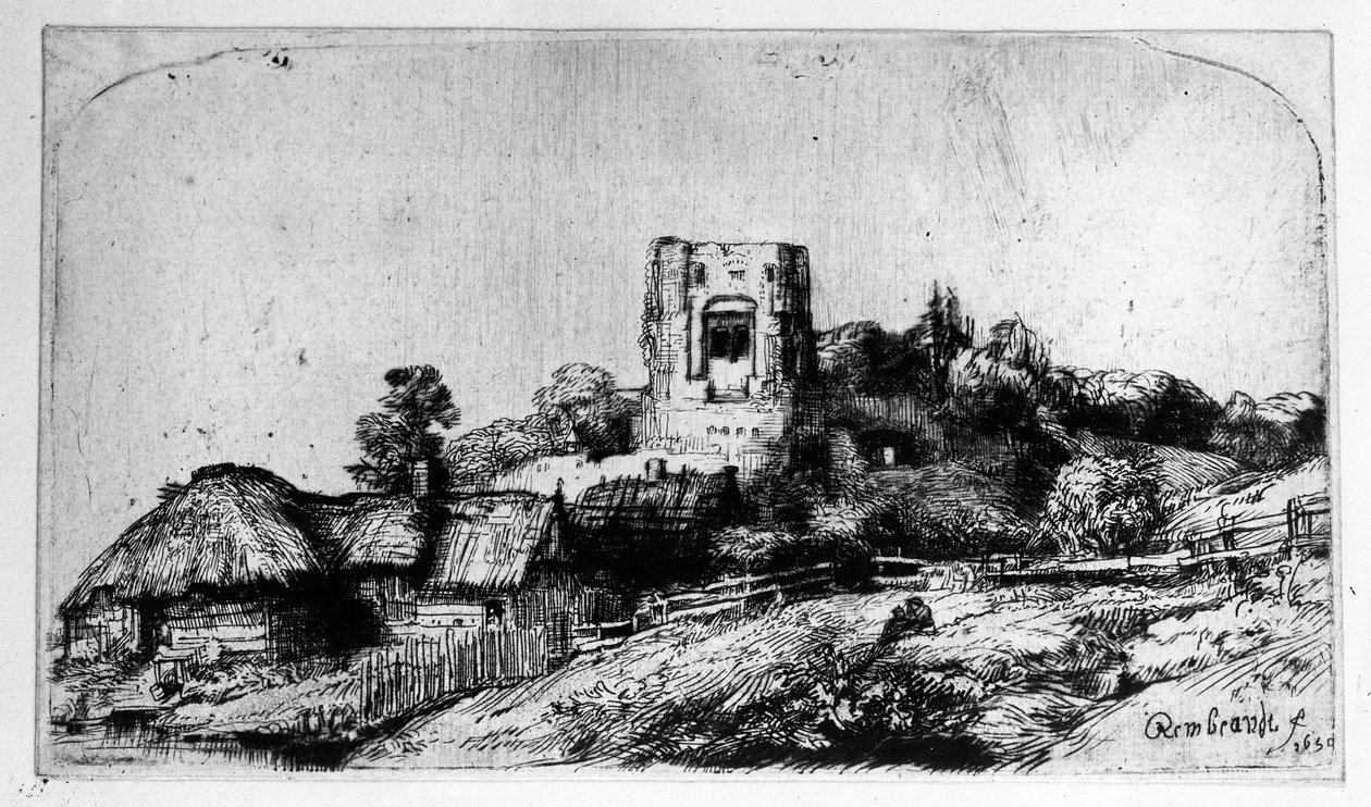 Paisaje con una torre, 1650 de Rembrandt van Rijn