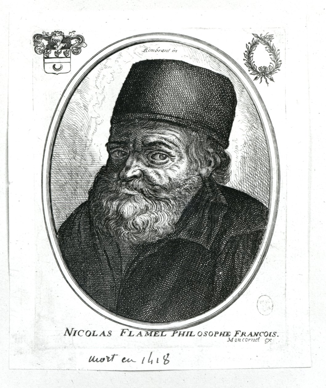 Nicolas Flamel (c.1330-1418) grabado por Balthazar Moncornet (c.1600-68) de Rembrandt van Rijn