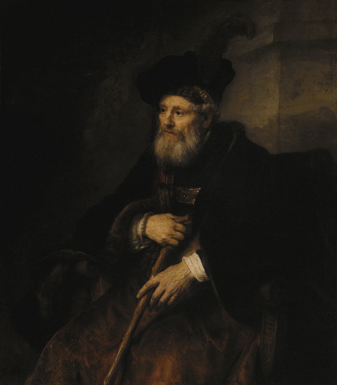 Anciano con un bastón de Rembrandt van Rijn