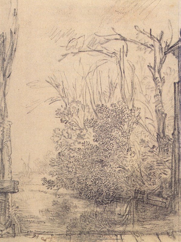 Arbustos colgantes sobre un canal de Rembrandt van Rijn