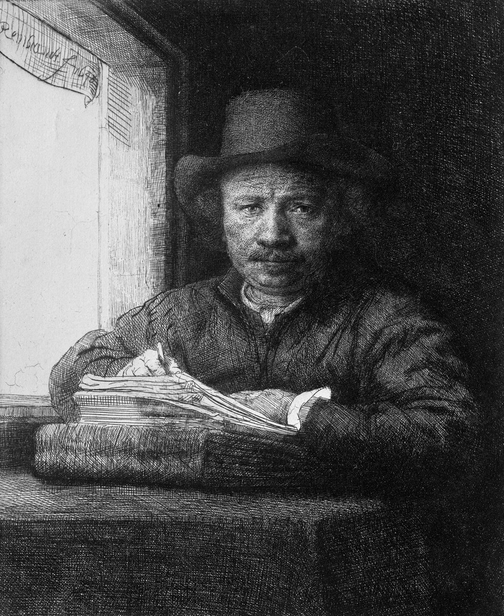 Autorretrato mientras dibuja, 1648 de Rembrandt van Rijn