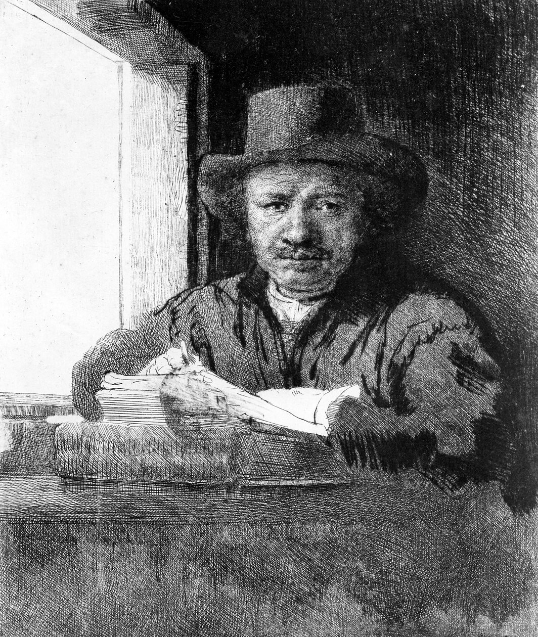 Autorretrato mientras dibuja, 1648 de Rembrandt van Rijn