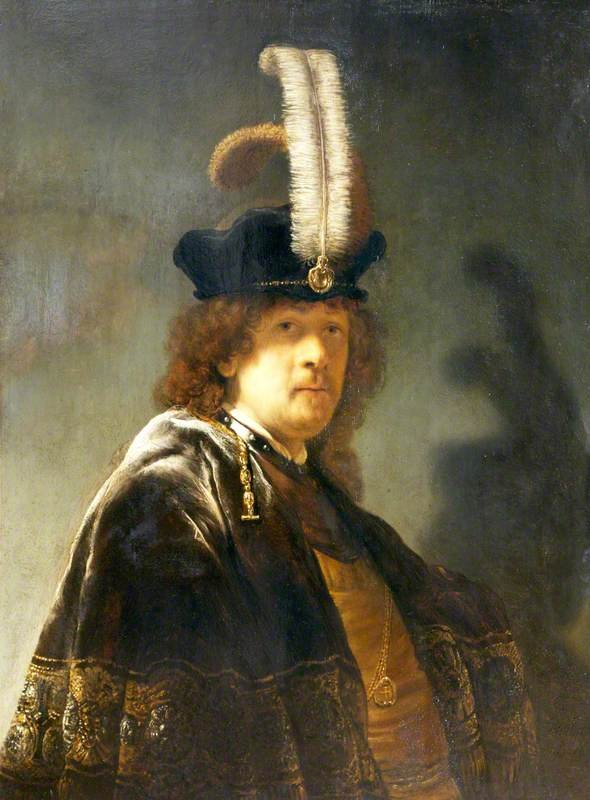 Autorretrato con sombrero emplumado de Rembrandt van Rijn