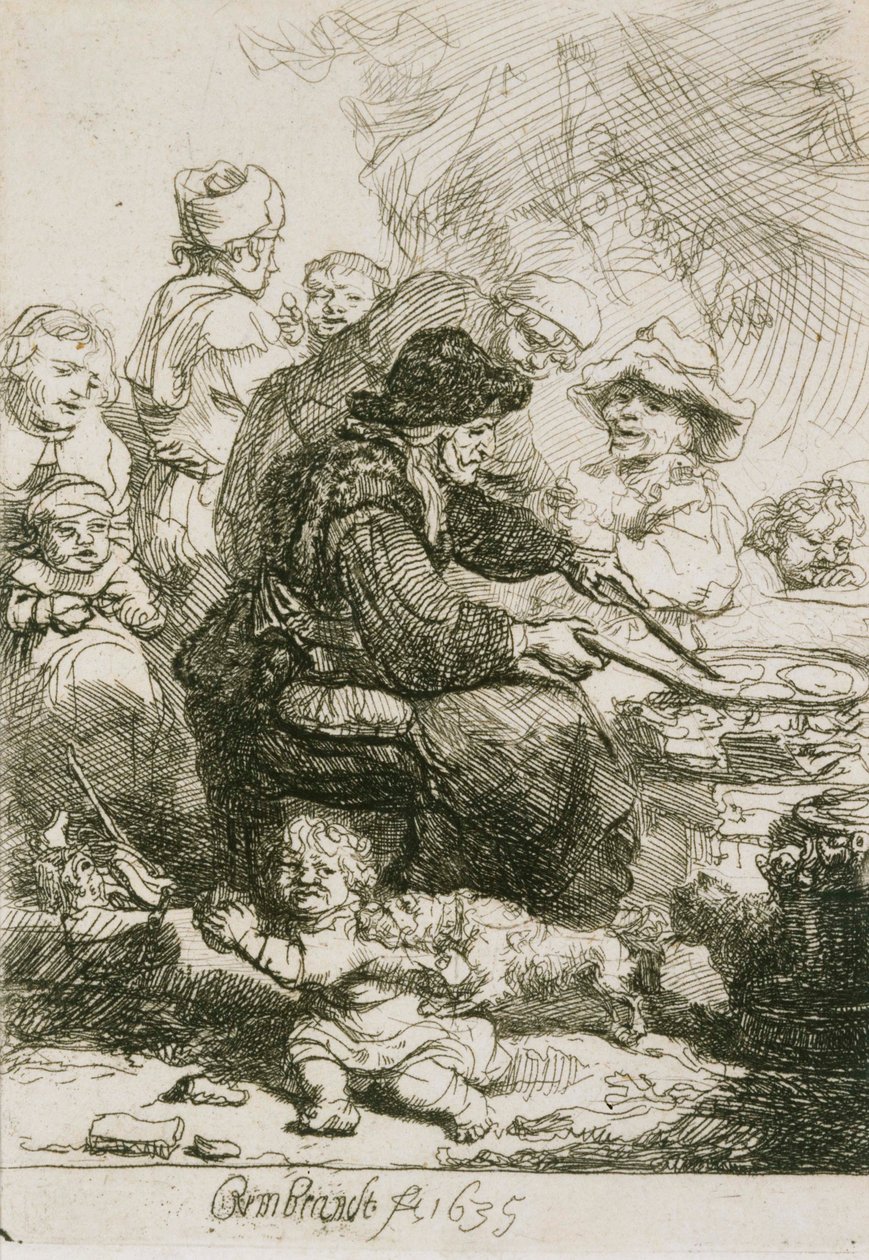 La mujer de los panqueques, estado III de Rembrandt van Rijn
