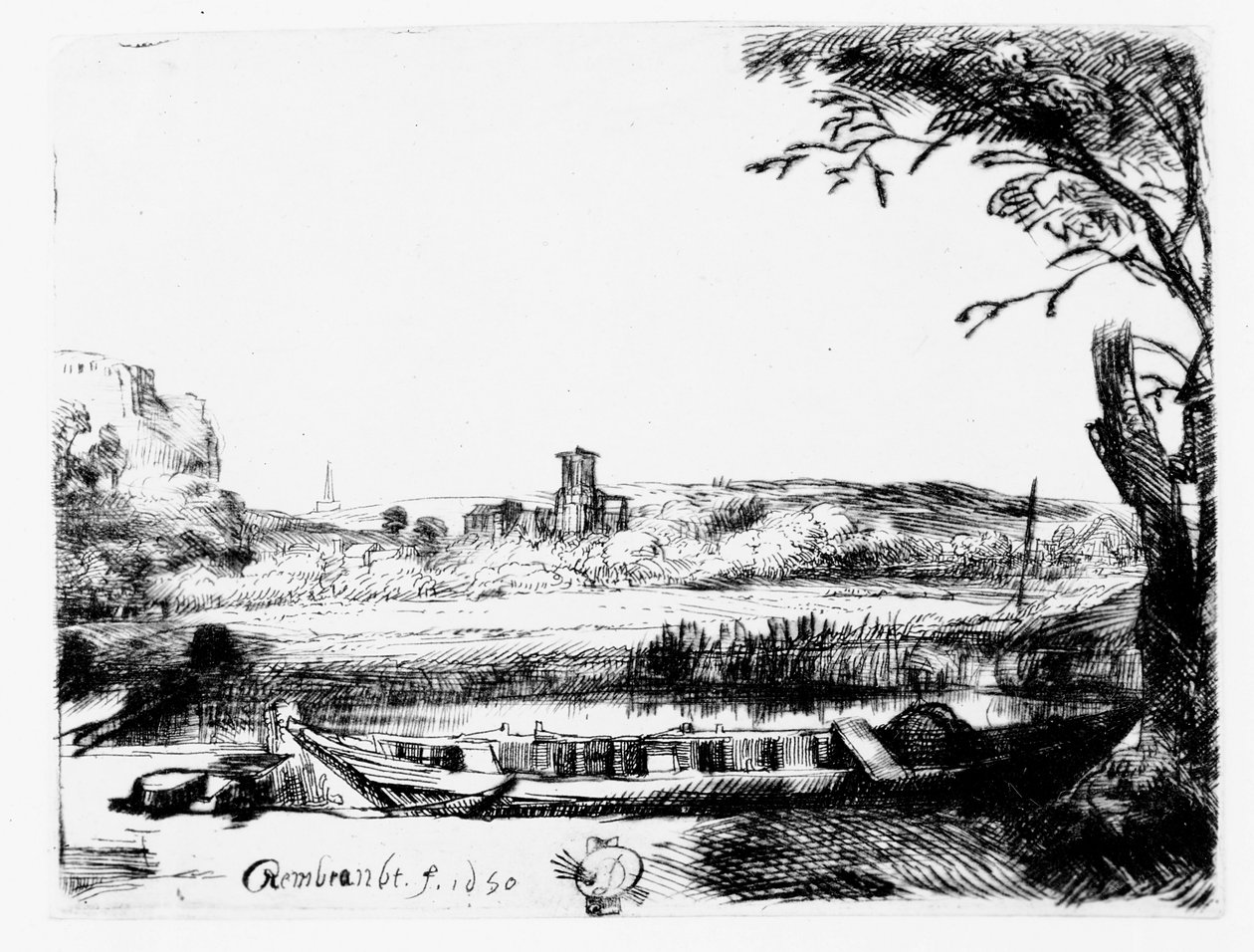 Vista de un Canal, 1650 de Rembrandt van Rijn