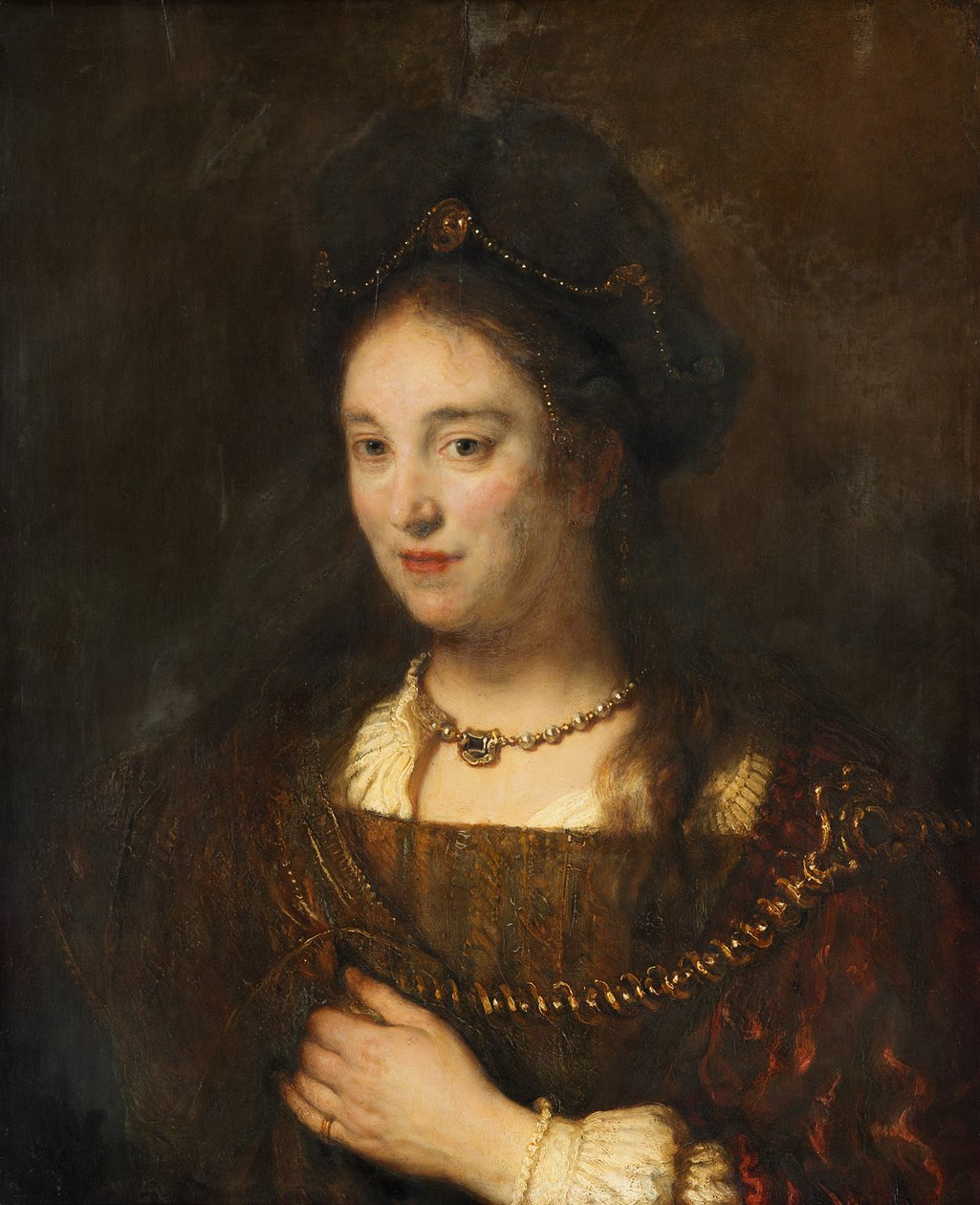 Halffigur de mujer con boina de Rembrandt