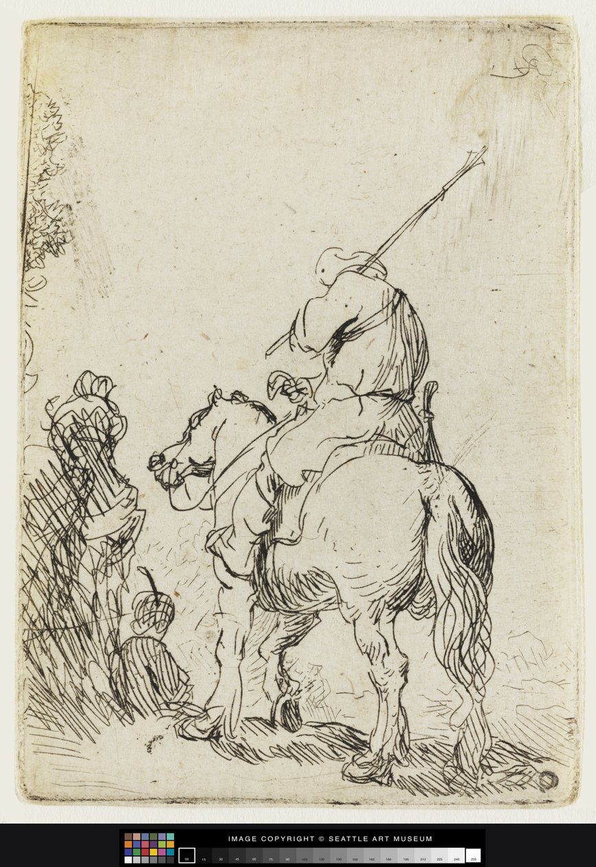 Un soldado con turbante a caballo, c.1632 de Rembrandt van Rijn