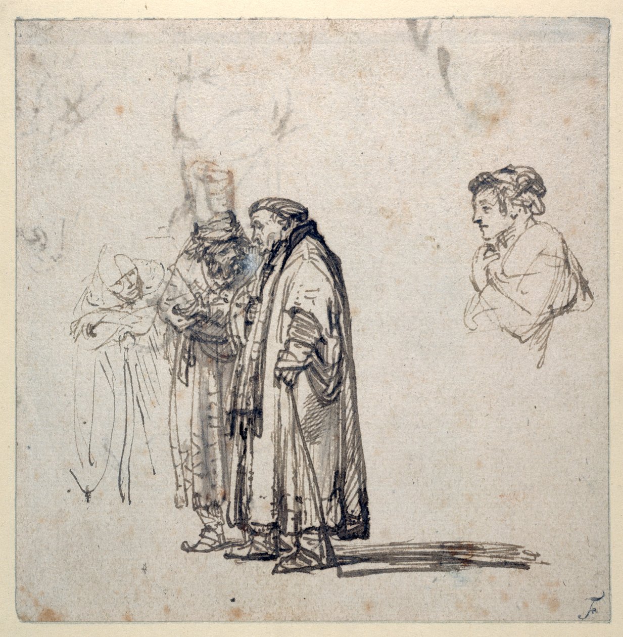 Un grupo de eruditos ancianos y, por separado, el perfil de un hombre joven de Rembrandt Harmensz. van Rijn