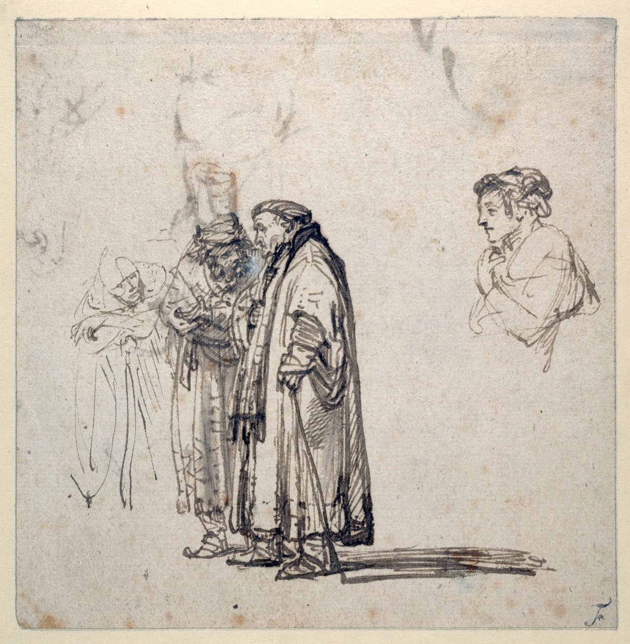 Un grupo de eruditos ancianos y, por separado, el perfil de un hombre joven de Rembrandt Harmensz. van Rijn