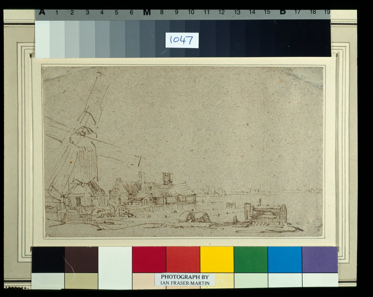 Un molino de viento y un grupo de casas, c.1652-53 de Rembrandt Harmensz. van Rijn