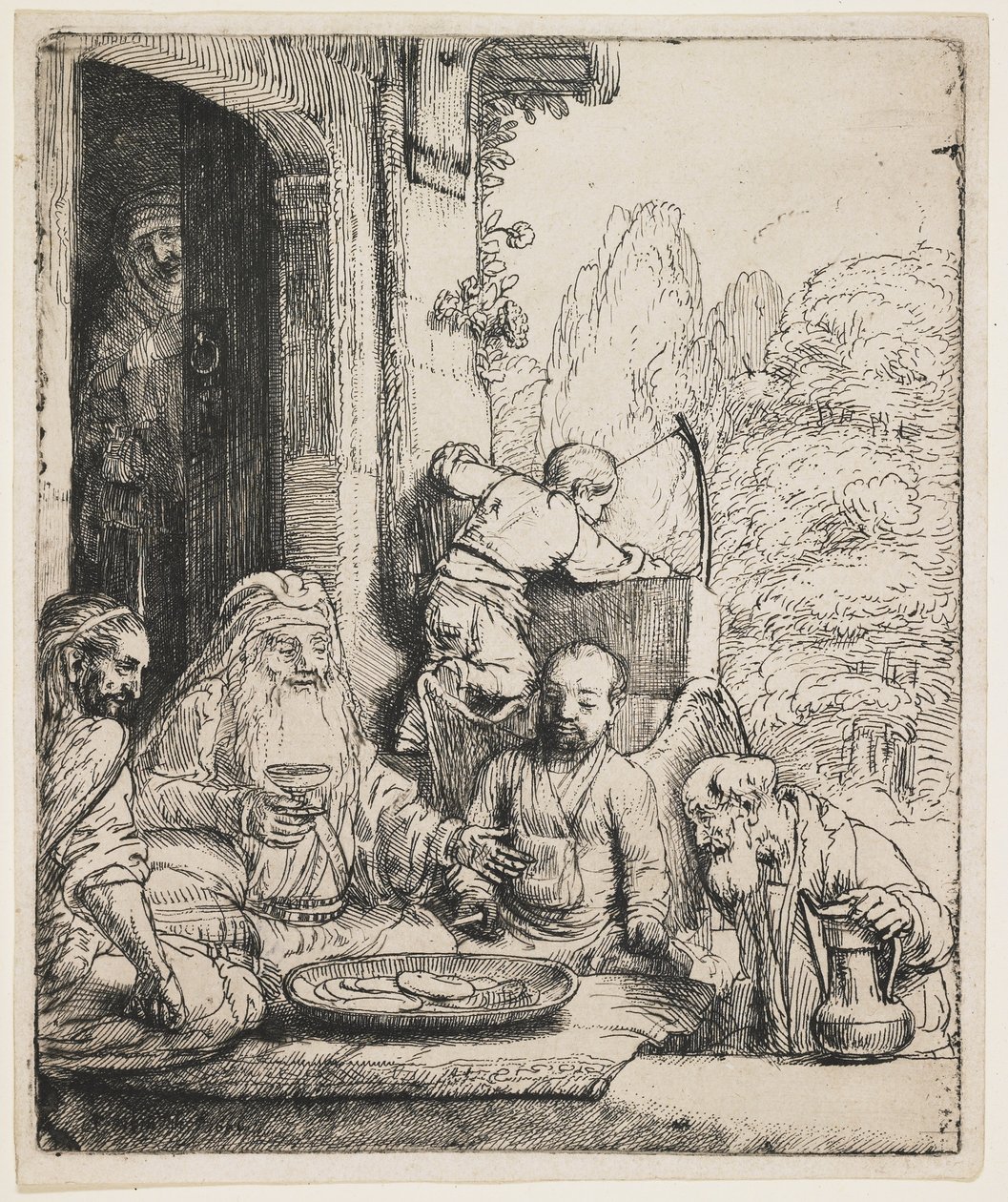 Abraham recibiendo a los ángeles de Rembrandt van Rijn