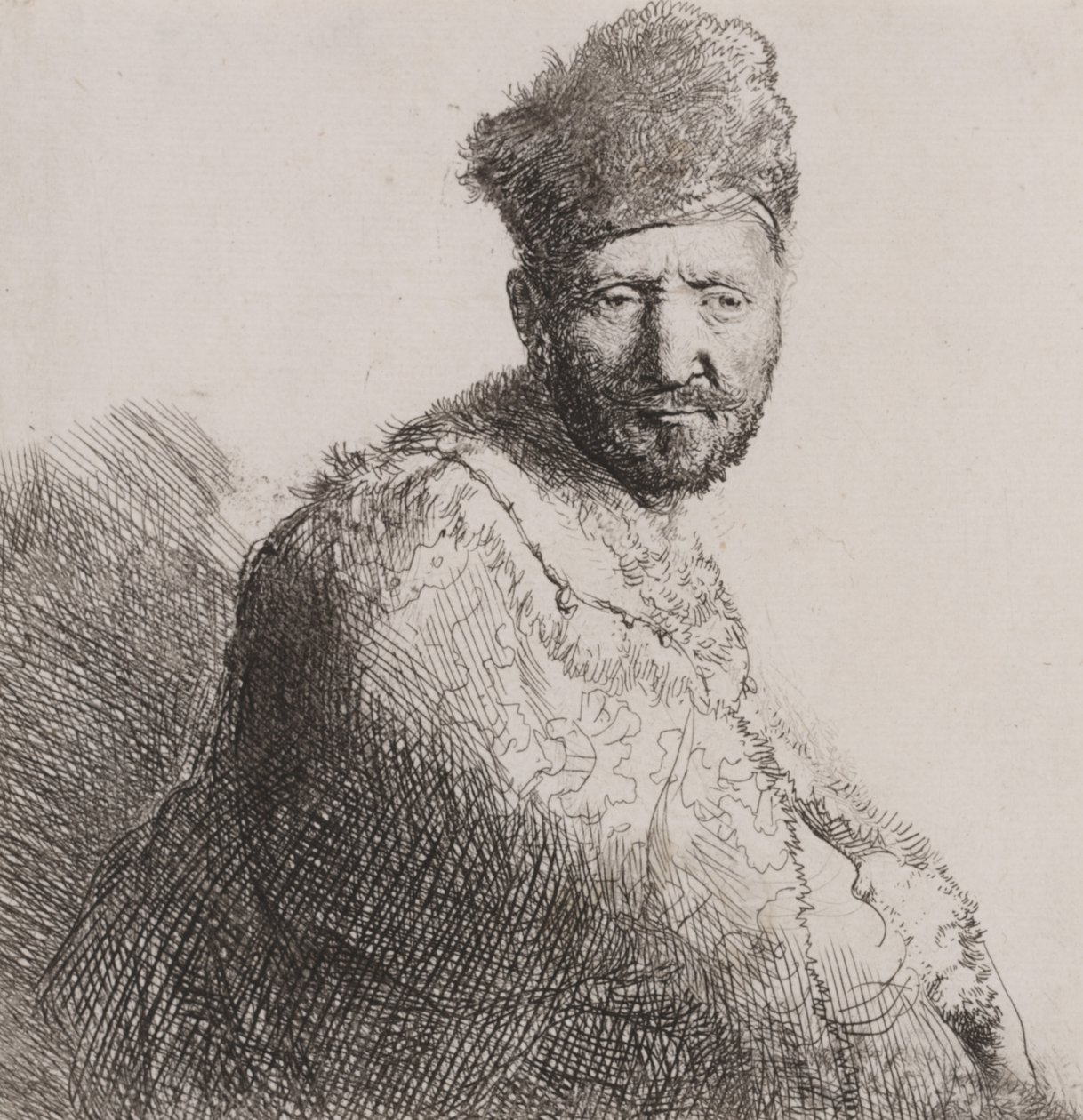 Hombre con barba en gorra y bata oriental de Rembrandt van Rijn