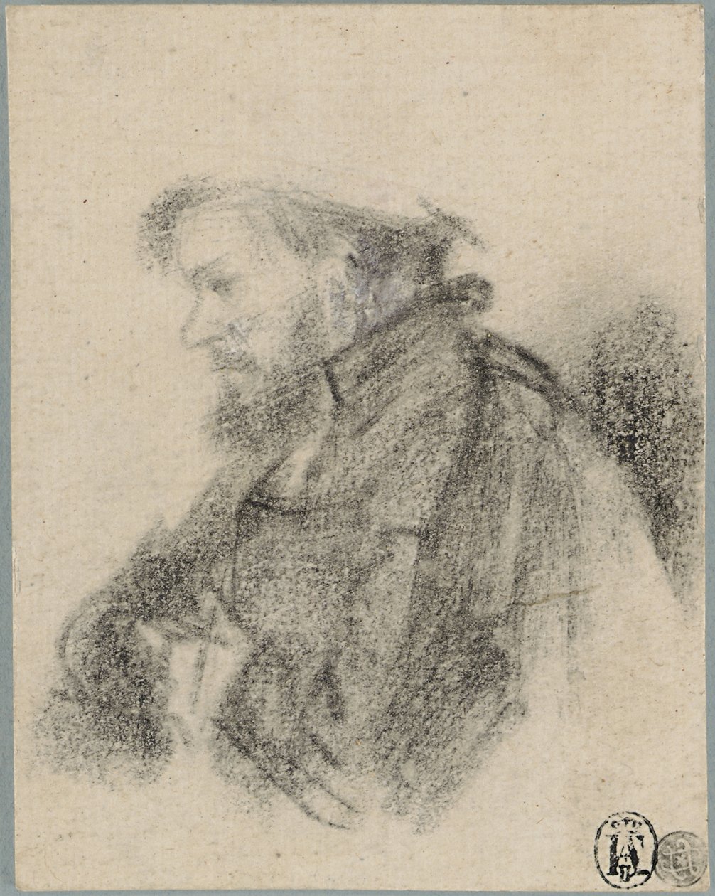 Hombre barbudo, medio cuerpo, de perfil a la izquierda de Rembrandt van Rijn