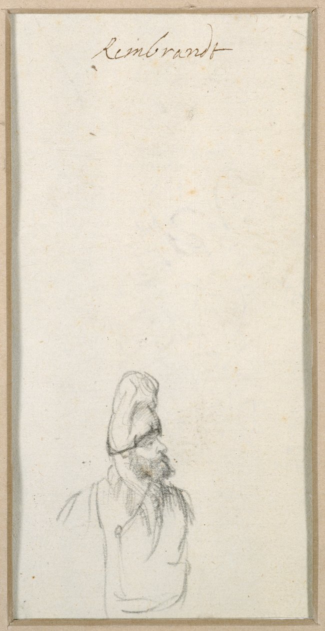 Hombre barbudo de perfil, con un gorro alto de Rembrandt Harmensz. van Rijn
