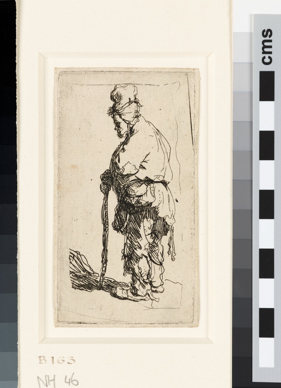 Mendigo apoyado en un bastón, c.1630 (aguafuerte) de Rembrandt van Rijn