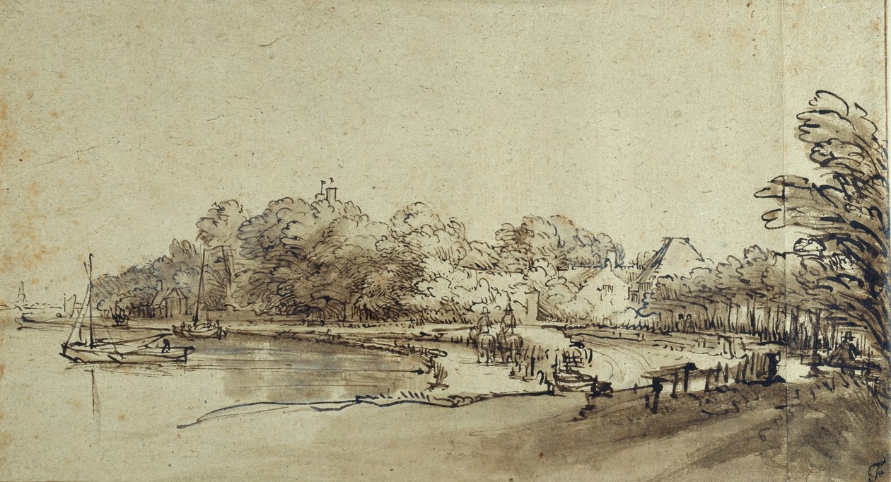 Curva en el Amstel cerca de la Casa Kostverloren, principios de la década de 1650 de Rembrandt Harmensz. van Rijn