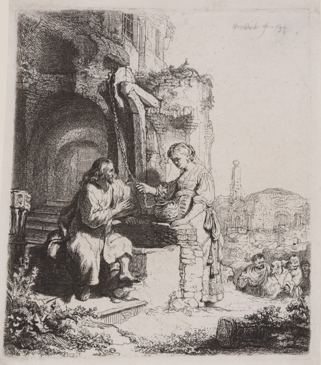 Cristo y la mujer de Samaria: Entre ruinas de Rembrandt van Rijn