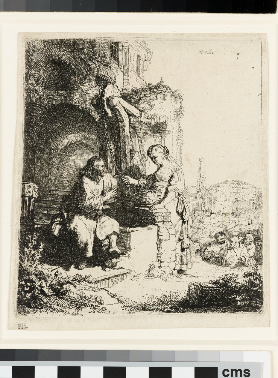 Cristo y la Mujer de Samaria entre Ruinas de Rembrandt van Rijn