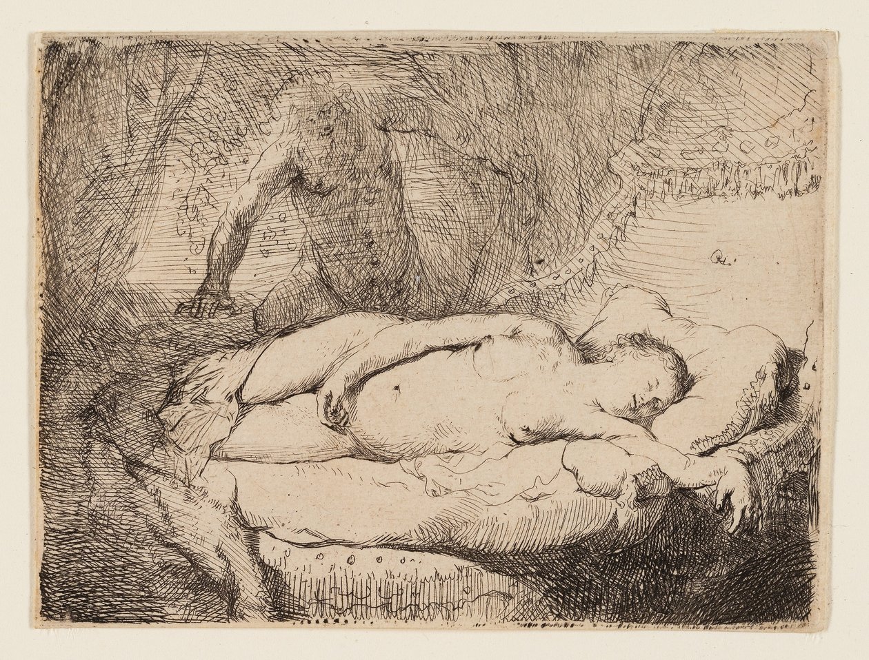 Júpiter y Antíope: Pequeña lámina, c.1631 (aguafuerte sobre papel verjurado) de Rembrandt Harmensz. van Rijn