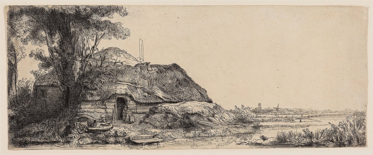 Paisaje con una cabaña y un gran árbol de Rembrandt Harmensz. van Rijn