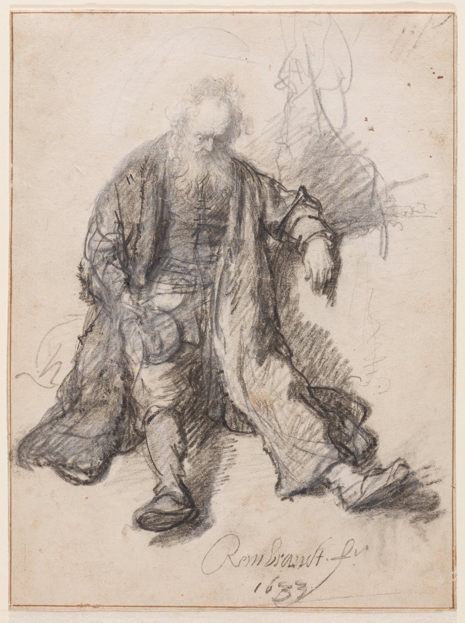 Viejo sentado (¿El lote de los borrachos), c.1630-33 (pluma, tiza y tinta sobre papel) de Rembrandt Harmensz. van Rijn