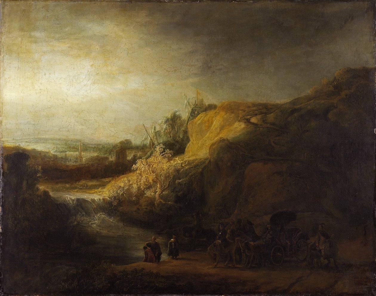 ""Paisaje con bautismo de eunuco"" Pintura de Rembrandt van Rhijn (1606-1669) 1640 Niedersachsisches Landesmuseum, Hannover de Rembrandt Harmensz. van Rijn