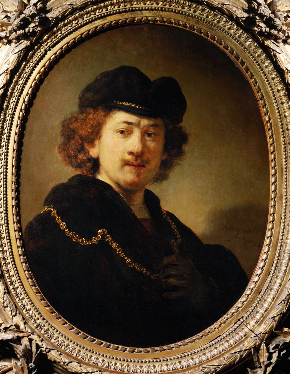 Retrato del artista con gorra y cadena de oro de Rembrandt Harmensz. van Rijn