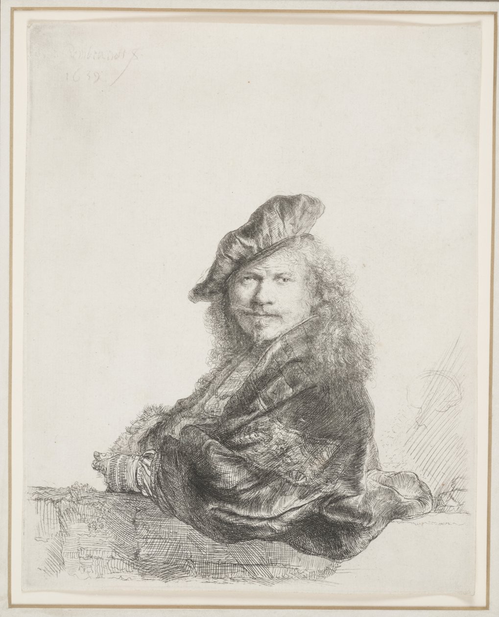 Rembrandt Apoyado en un Alféizar de Piedra: Medio Cuerpo de Rembrandt van Rijn
