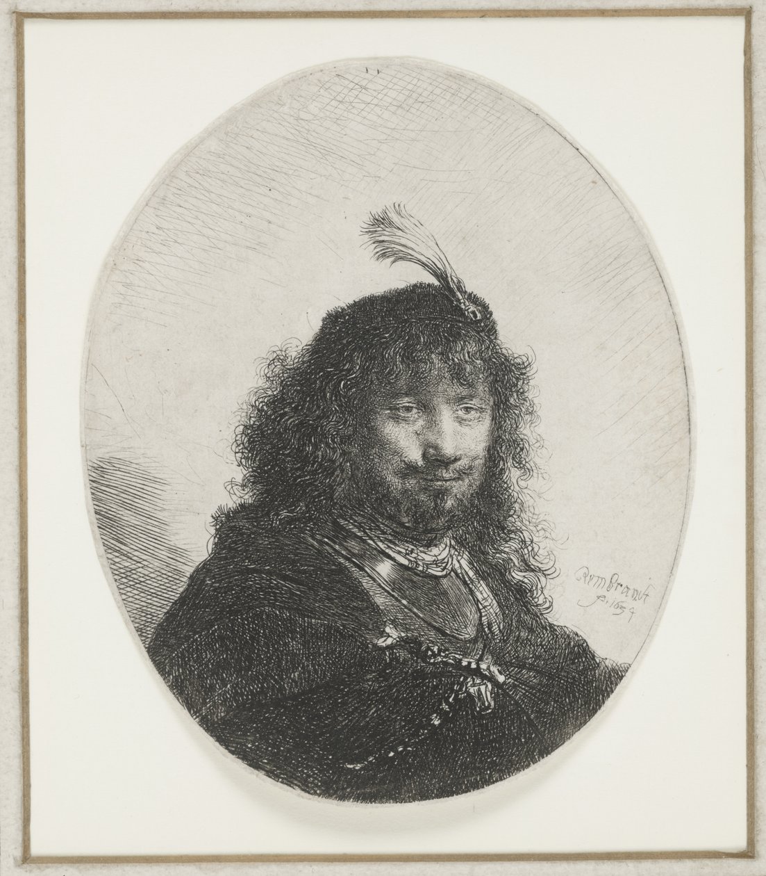Rembrandt con gorra emplumada, 1634 de Rembrandt van Rijn