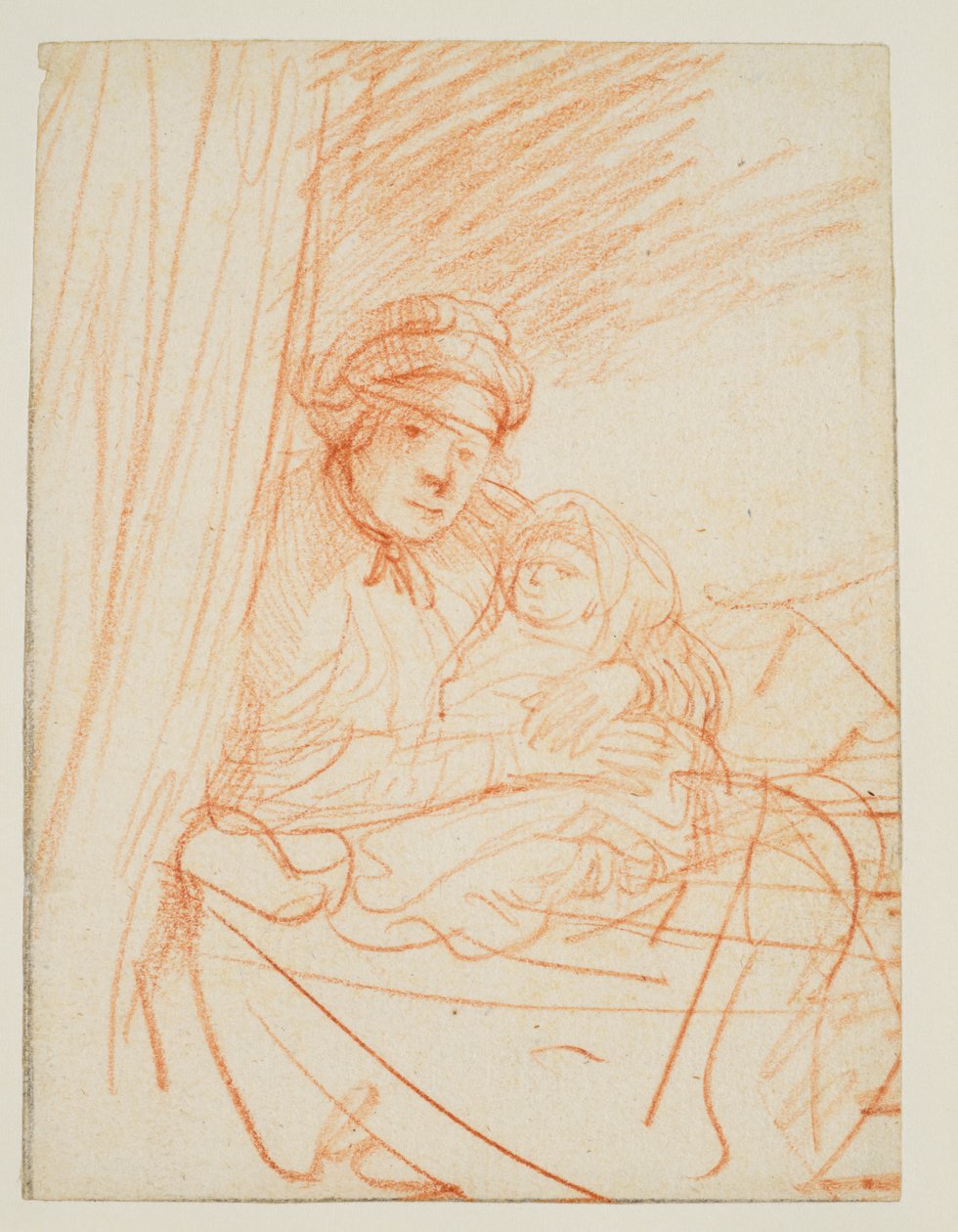 Saskia sentada en la cama, sosteniendo a un niño, 1635 circa de Rembrandt van Rijn
