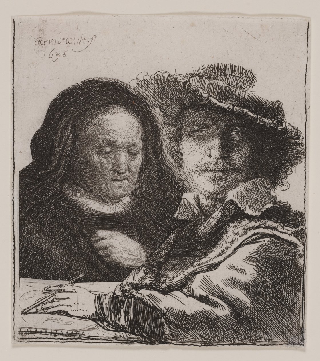 Autorretrato con la madre del artista de Rembrandt van Rijn