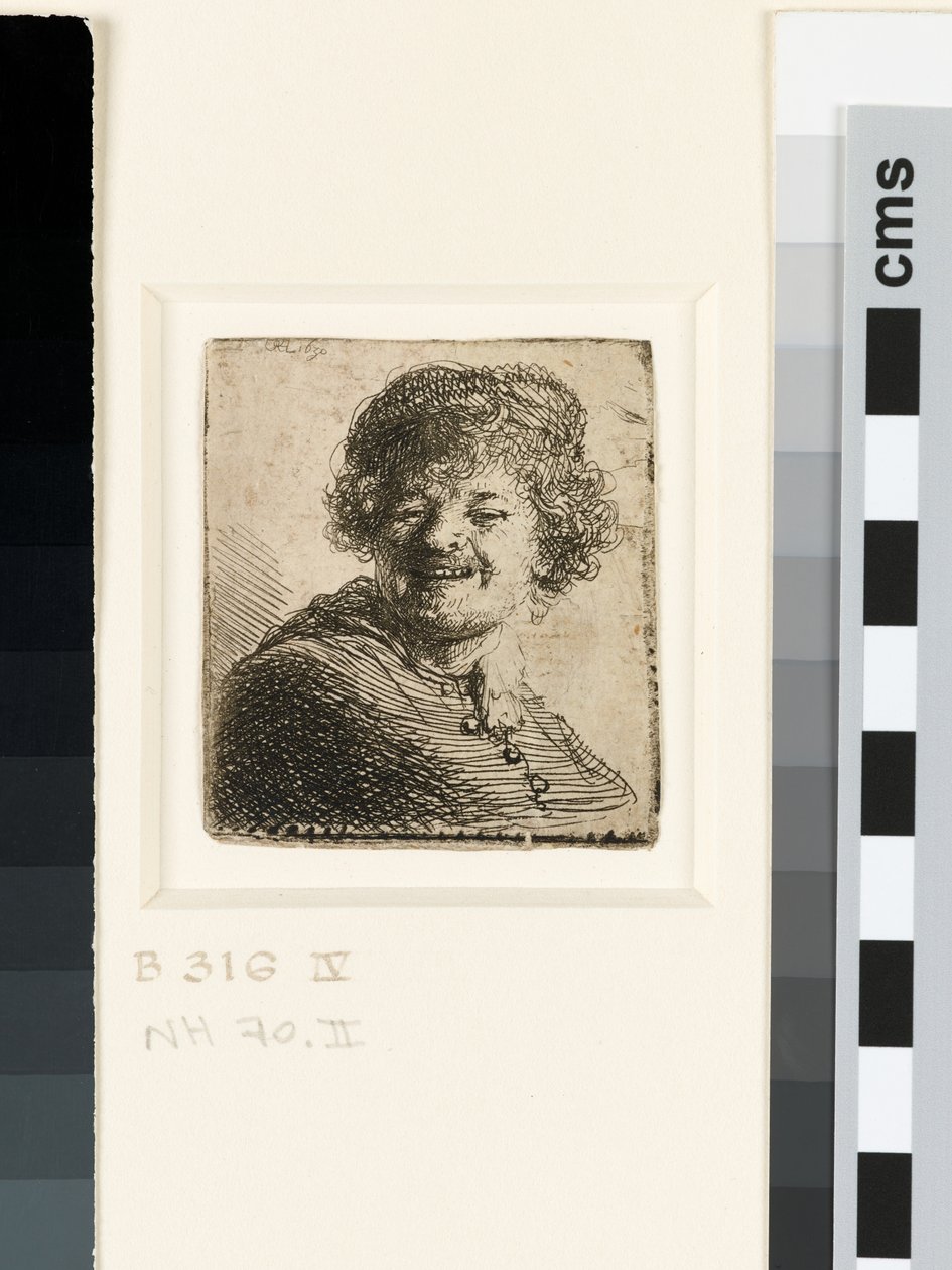 Autorretrato con gorra: riendo de Rembrandt van Rijn